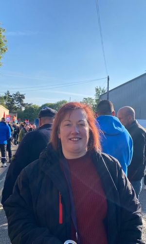 Unite regional officer Zoe Mayou at the Birmingham bins strike \'megapicket\' at Lifford Lane depot on Friday, May 9. Credit: Alexander Brock. Permission for use for all LDRS partners.