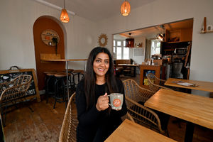 Inside the coffee house.