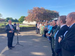 Nigel Farage with new Reform UK Staffordshire councillors. Free for all LDRS partners to use.