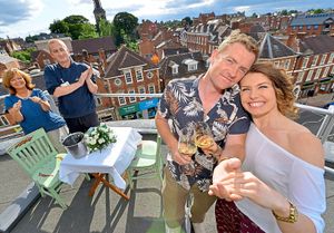 James and Sandra with Kate Gittins and Kevin Goss on the roof of Shrewsbury Market Hall
