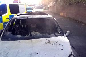 The burned out vehicle. Photo: Mark Andrews.