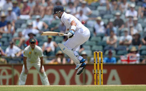 England's Matt Prior plays a bouncer from Australia's Mitchell Johnson (not pictured)