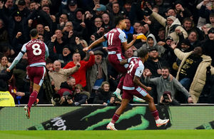 Aston Villa's Ollie Watkins celebrates scoring their side's second goal 