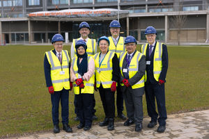 Top Row: Richard Beeken (chief executive of Sandwell & West Birmingham NHS Trust), Alan Taylor (chair of Smethwick Town Deal Board). Bottom Row: Andy Street (Mayor of the West Midlands), Rina Rahim (Sandwell Towns Fund Programme Manager), Rachel Barlow (managing director, Midland Metropolitan University Hospital Programme Company), Councillor Peter Hughes; David Holden (vice principal, Sandwell College)
