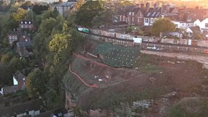 Drone photos shared by Bridgnorth Town Council show how the work to the town walls is progressing