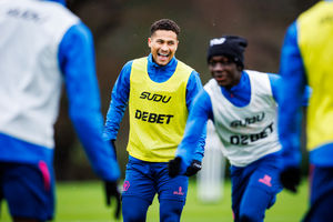 Joao Gomes is all smiles in Wolves training (Photo by Brett Patzke - WWFC/Wolves via Getty Images)