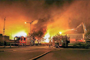 Crews battle the flames at the recycling plant in Smethwick