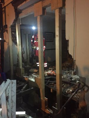 Firefighters stabilised the house using a wood shoring system. Photo: Technical Rescue/West Midlands Police