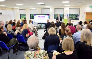 Telford College CEO Lawrence Wood speaking at the opening of the new Keele University joint venture in Wellington