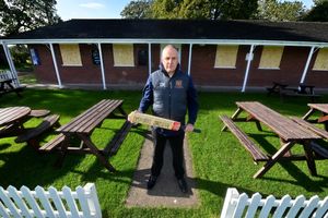 Club chairman Iain Marsh pictured with some of the damage at the clubhouse