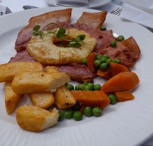 Gammon Steak, Pineapple, Chunky Chips and Garden Peas