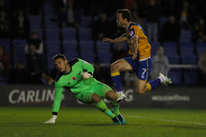 Shaun Whalley of Shrewsbury Town scores a goal to make it 2-0. (AMA)