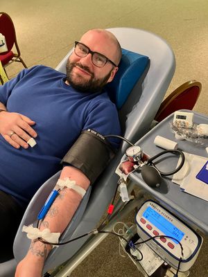 Alex Quant Smith donating blood in January.
