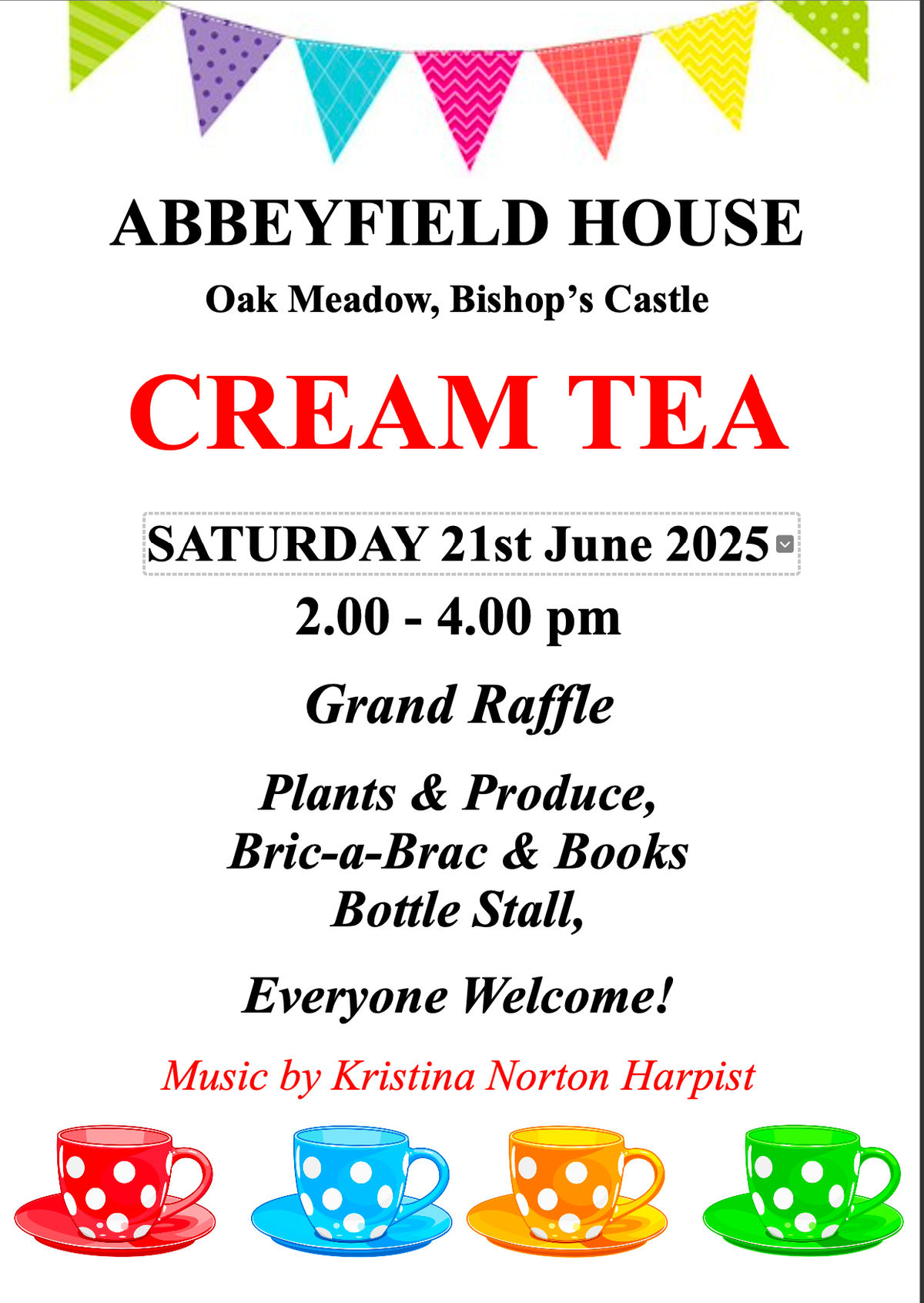 Invitation to cream tea in Bishops Castle