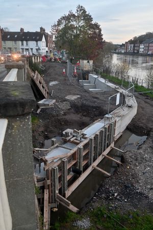 Construction on flood defences at Beales Corner, Bewdley, has been taking place since 2023