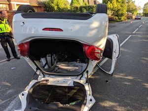 Supporting image for story: Car ends up on roof after crash in Wolverhampton