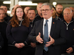 Prime Minister Sir Keir Starmer speaks to employees at JLR car factory in the West Midlands
