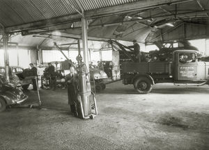 Inside Pierce's Garage - also known as The Ercall Garage - in 1956.