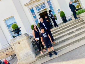 Winners Rita and Reece Jagpal-Mohan with producer Keith Large attending The Sykehouse International Film Festival in Yorkshire.