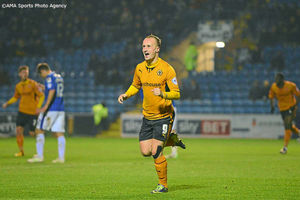 Leigh Griffiths of Wolverhampton Wanderers celebrates after scoring a goal to make it 1-2.