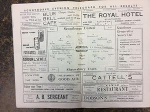 The Shrewsbury Town programme from their first match in the Football League in 1950 against Scunthorpe.