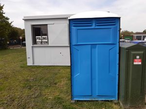 A polling station in a demountable building in Beechwoad Road, Dawley