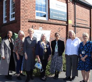 From left to right - Vicky Hines, Kerry Lloyd, Wendy Morton MP, Mayor of Walsall Councillor Louise Harrison, Dr Ravi Sandhu, Helen Billings and Janet Davies.