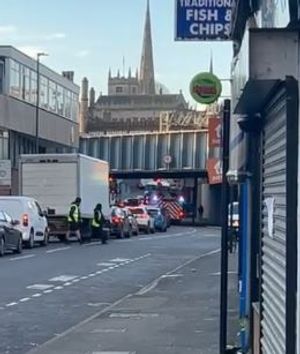 Fire crews waiting to get through Shrewsbury's Station Gyratory.