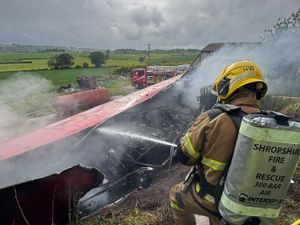 Supporting image for story: Dramatic pictures show smoking and scorched lorry trailer badly damaged in blaze near Bridgnorth