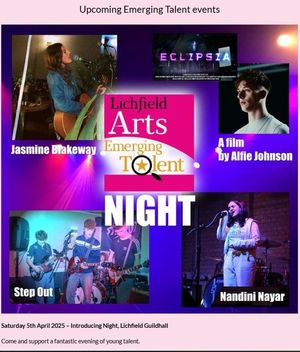 Lichfield Arts' Emerging Talent event's promotional poster featuring Alfie Johnson