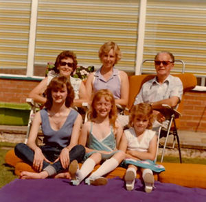 HC-One’s The Orchards Care Home resident Evelyn Joan Whitla with her husband Fawcett and their daughter Elizabeth and her three grandchildren Helen, Wendy and Sue