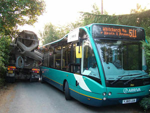Supporting image for story: Pictures: Bus 'carrying children' and concrete lorry crash on narrow Shropshire road