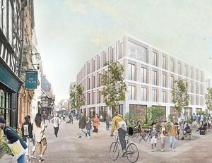 An artist’s impression of a pedestrianised Shrewsbury High Street