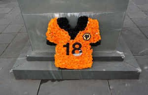 The floral tribute to Diogo Jota outside Molineux yesterday.