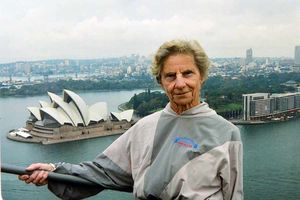 Ann on the Sydney Harbour Bridge at the age of 80