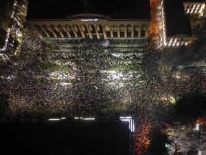 Supporting image for story: Georgian protesters clash with police for second night after EU talks suspended