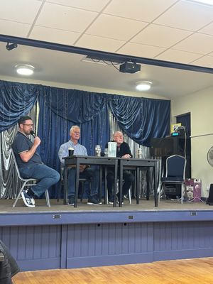 Tony Brown, Ally Robertson and Steve Hermon on stage at the launch of Shropshire Baggies.