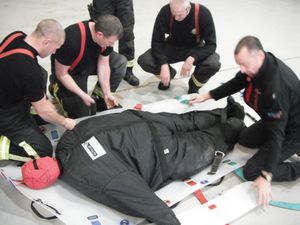 Supporting image for story: Firefighters train with 40 stone mannequins as Brits get heavier