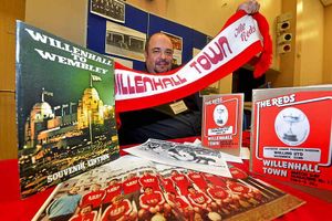Simon Hall with some memorabilia from Willenhall Town FC's clash at Wembley in 1981