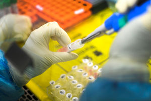 An employee works in the pop-up Huoyan Laboratory specialized in the nucleic acid test on 2019-nCoV in Wuhan in central China's Hubei province