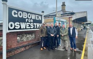 Simon Baynes and Conservative councillors at Gobowen station