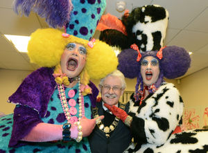 The Ugly Sisters with Oakengates mayor Stephen Reynolds