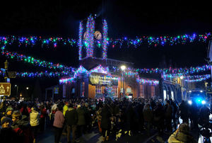 Kington in its Christmas finery as the lights shone and the snow glistened on the crowds