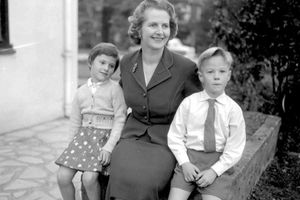 Mrs Thatcher aged 33 in 1959 as recently elected Conservative MP for Finchley and Friern Barnet, with her twin children, Carol and Mark