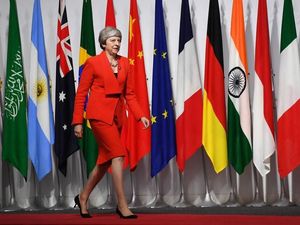 Theresa arrives for the welcoming session at the G20 Summit in Osaka