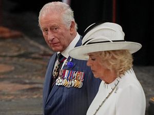 The King during a service of thanksgiving on the 80th anniversary of VE Day
