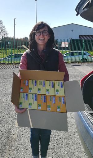 Naomi Greaves from Wolverhampton Art Gallery with a donation of personal protective equipment