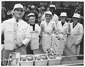 Michael Clarke with some of the workforce as Clarke Foods took on extra ice cream staff in Telford and Stourbridge plants in 1992 as demand spiralled