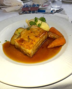 Slow cooked Old spot Belly Pork, creamy Mash Red Onion chutney
