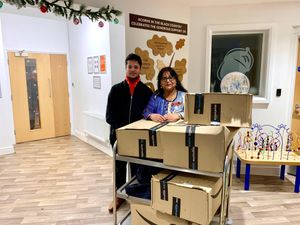 Sehajnit Seimar, Mrs Balbir Seimar BEM, WCH Interim Regional Director with the donations. 